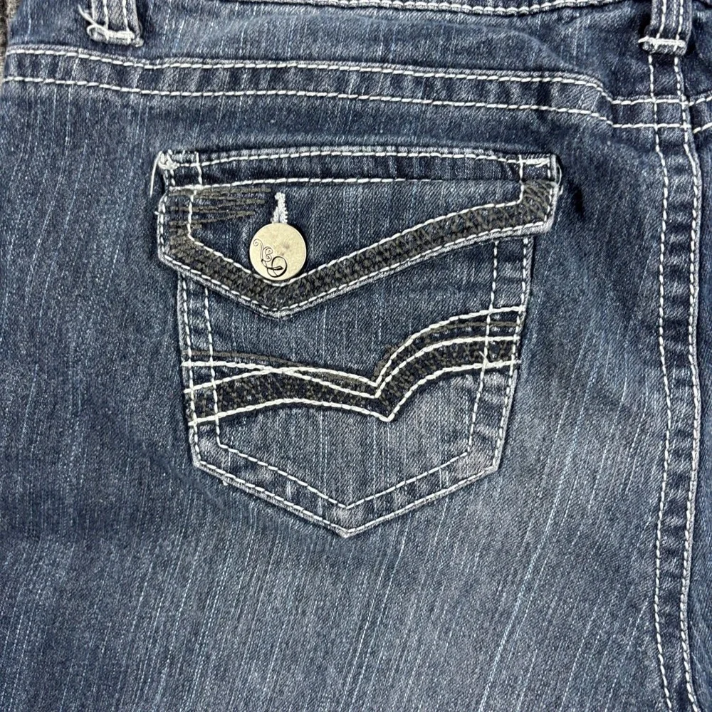 DO Denim Bootcut Jeans Womens 14 Dark Blue Thick Stitch Flap Pocket Y2K Style - Picture 13 of 15